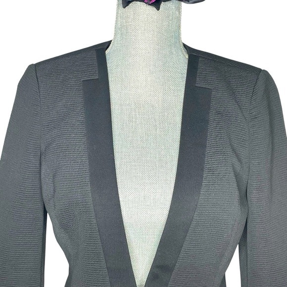 White House Black Market Black Textured Open Front Blazer Jacket Size 4 - Picture 5 of 12